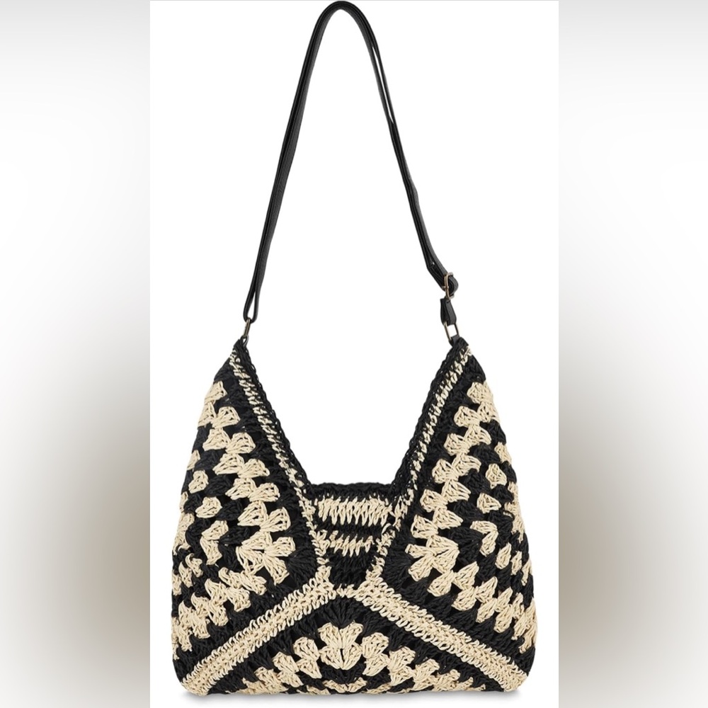NWT Woven Tote Bag Summer Crochet Shoulder Bag,Vintage Foldable Handbag